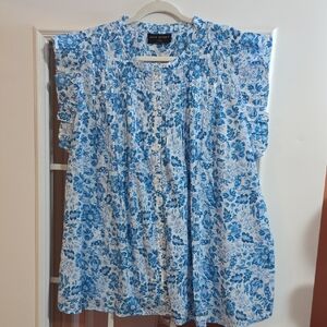 Lane Bryant Blue and White Floral Blouse
